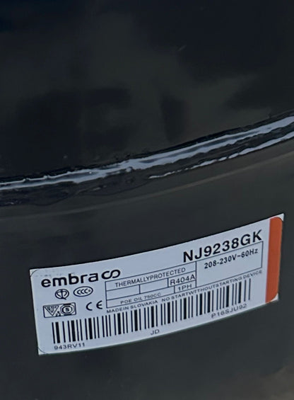 NJ9238GK Embraco 1Ph R404A Refrigeration 1.5 HP Compressor (208-230V) 60HZ